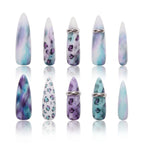 Kentrim Jelly Glue Purple Kentrim Tie-Dye Leopard Print Press On Nails with Silver Rings - 30 Pieces (15 Sizes)