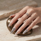 Kentrim Jelly Glue Silver Kentrim Silver Cat Eye Leopard French Press On Nails - 30 Pieces (15 Sizes)