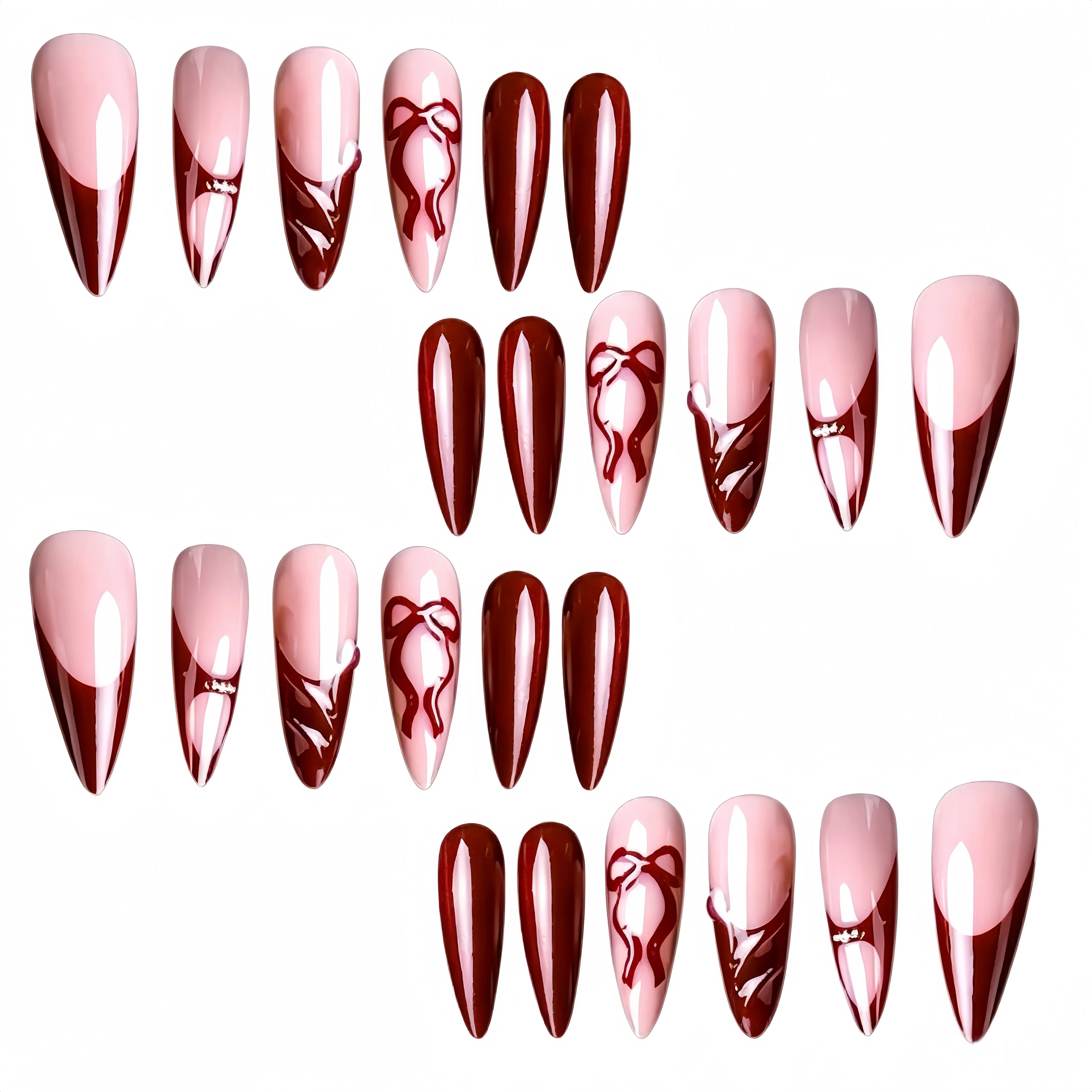 Kentrim Bold Red Abstract French Tip Long Stiletto Press On Nails - 24 Pieces, 12 Sizes