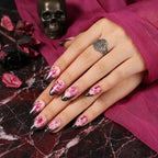 Kentrim Jelly Glue Pink Kentrim Pink Black Spider Ghost Short Almond Halloween Press On Nails - 24 Pieces (12 Sizes)