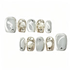 Kentrim Silver Cat Eye Short Square Press On Nails - 10 Pieces (Single Size)
