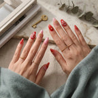 Kentrim Jelly Glue Red Kentrim Red Ombre Floral Almond Press On Nails - 24 Pieces (12 Sizes)