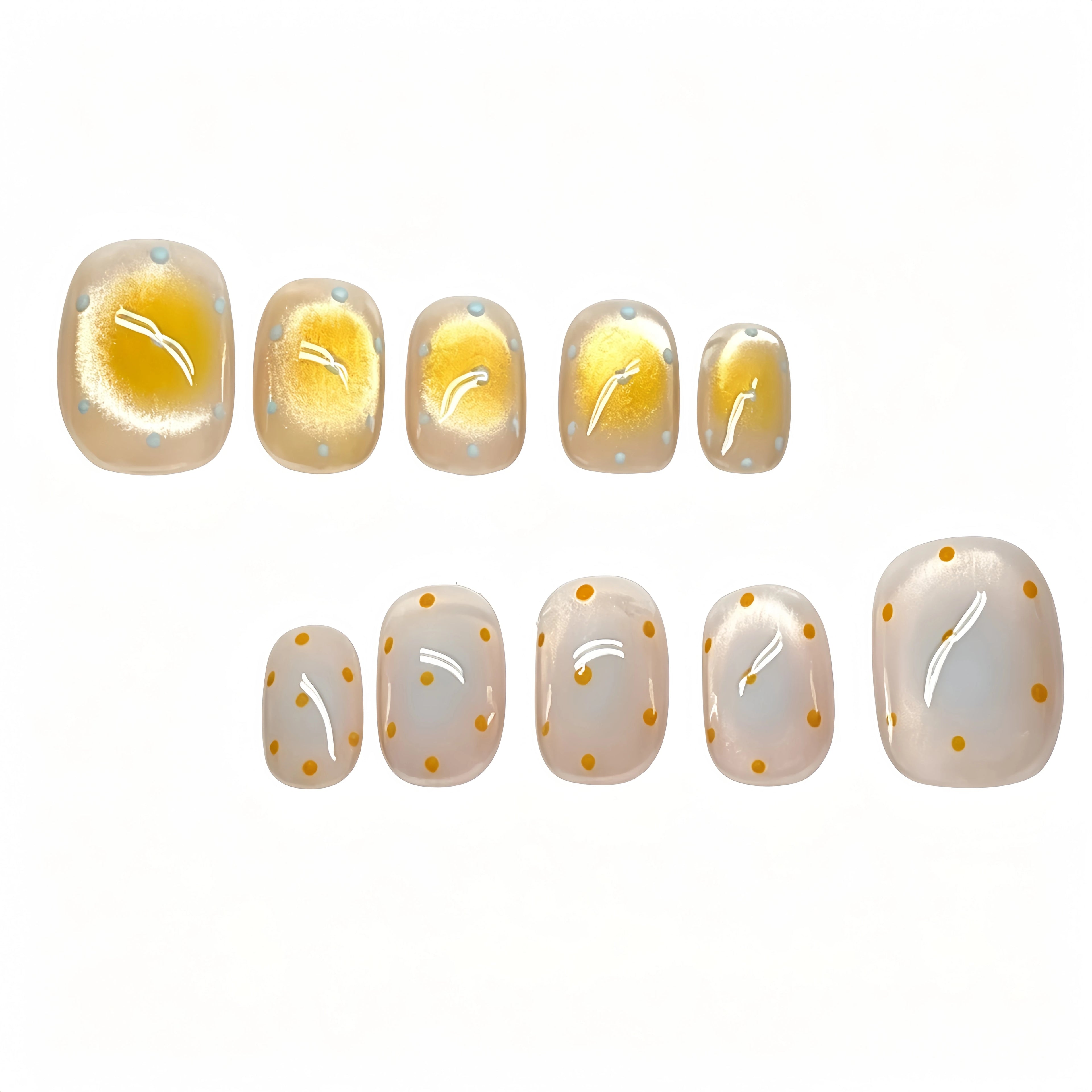 Kentrim Fresh Yellow Polka Dot Cat Eye Short Square Press On Nails - 10 Pieces (Single Size)