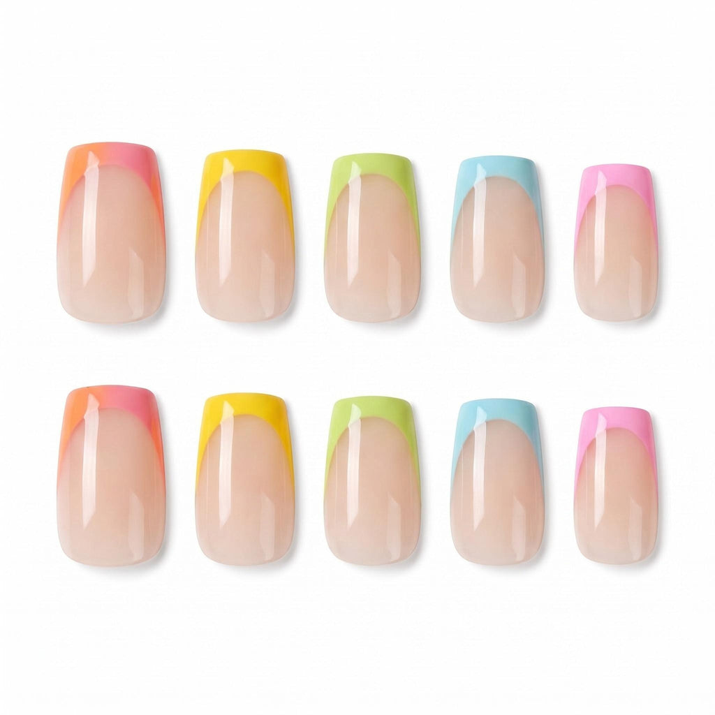 Kentrim Rainbow French Tip Press On Nails - 24 Pieces, 12 Sizes