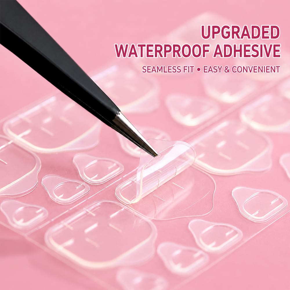 Nail Adhesive Tabs | Jelly Sticky Pads for Reusable Press On Nails, 24 Pcs, 15 Sizes