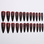 Kentrim Jelly Glue Black Kentrim Gothic Red to Black Gradient Stiletto Press On Nails with Black Carvings - 24 Pieces (12 Sizes)