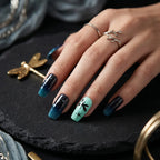 Kentrim Jelly Glue Blue Kentrim Dragonfly Night Sky Medium Square Press On Nails - 24 Pieces (12 Sizes)