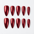 Kentrim Jelly Glue Red Kentrim Glossy Metallic Wine Red Long Stiletto Press On Nails - 24 Pieces (12 Sizes)