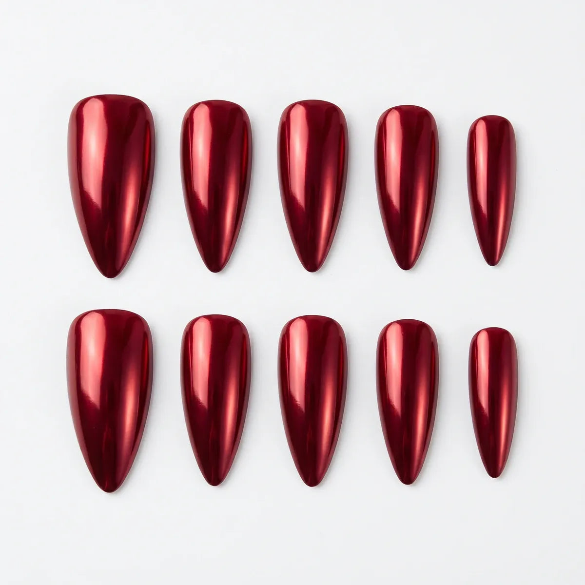 Kentrim Jelly Glue Red Kentrim Glossy Metallic Wine Red Long Stiletto Press On Nails - 24 Pieces (12 Sizes)
