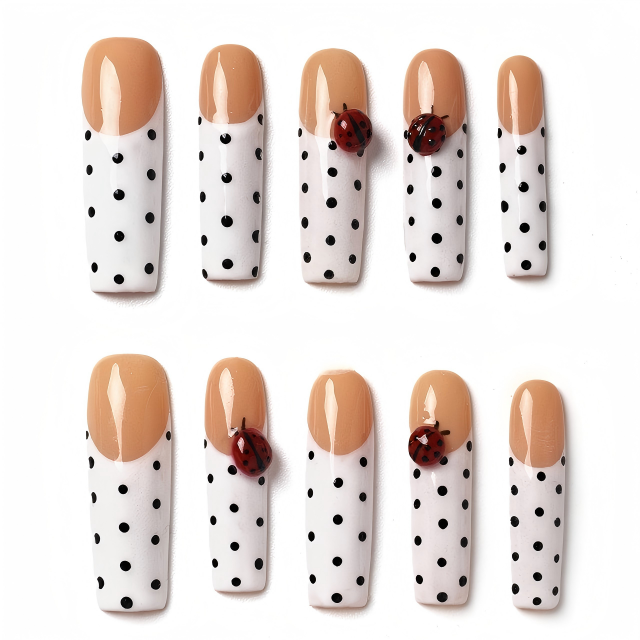 Kentrim Ladybug Polka Dot French Press On Nails- 10 Pieces (Single Size) Main image