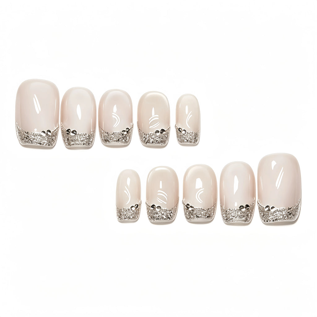 Kentrim Champagne Glitter French Short Square Press On Nails - 10 Pieces (Single Size)
