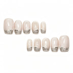 Kentrim Champagne Glitter French Short Square Press On Nails - 10 Pieces (Single Size)