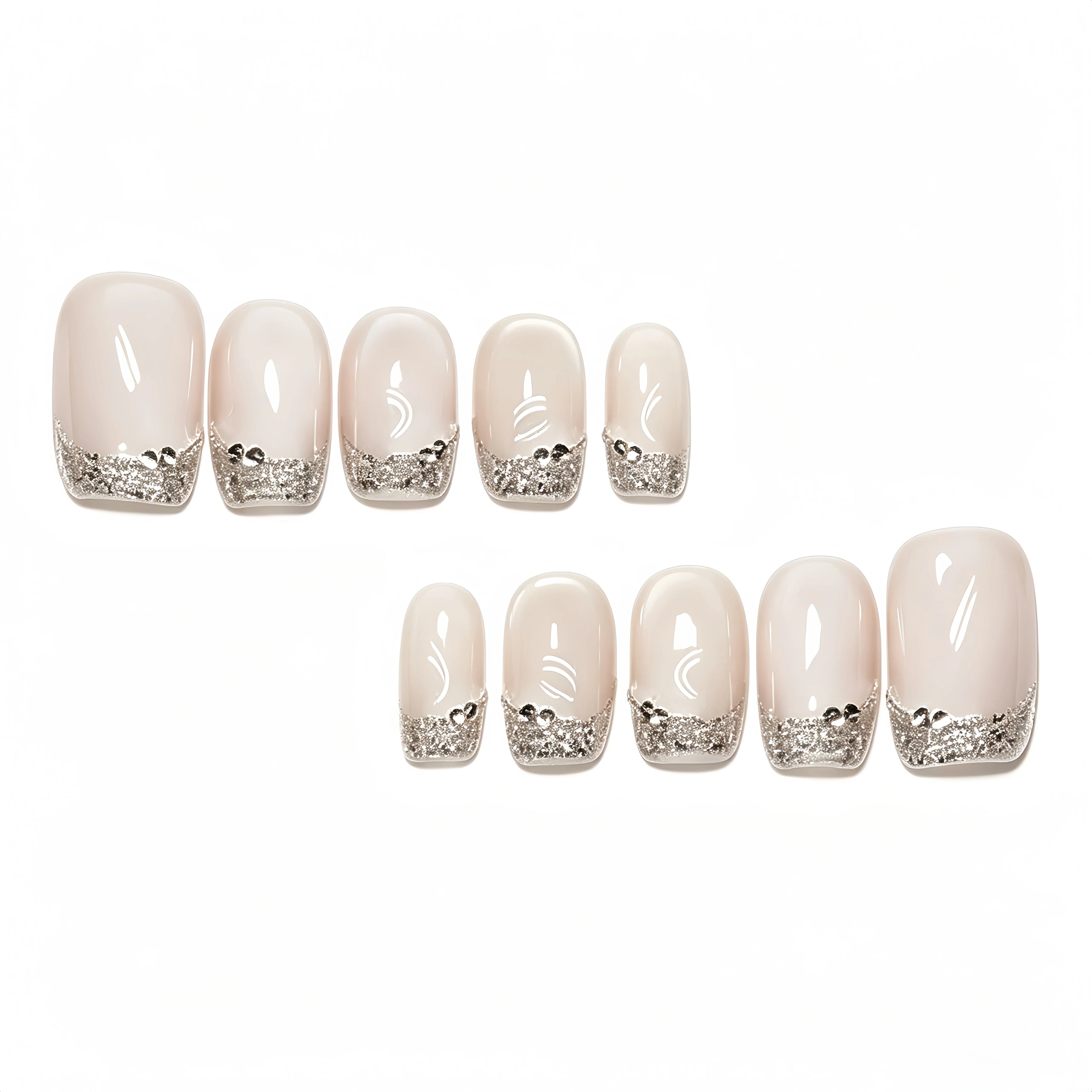 Kentrim Champagne Glitter French Short Square Press On Nails - 10 Pieces (Single Size)