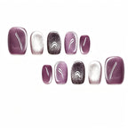 Kentrim Purple Silver Cat Eye Press On Nails - 10 Pieces (Single Size, Square/Round)
