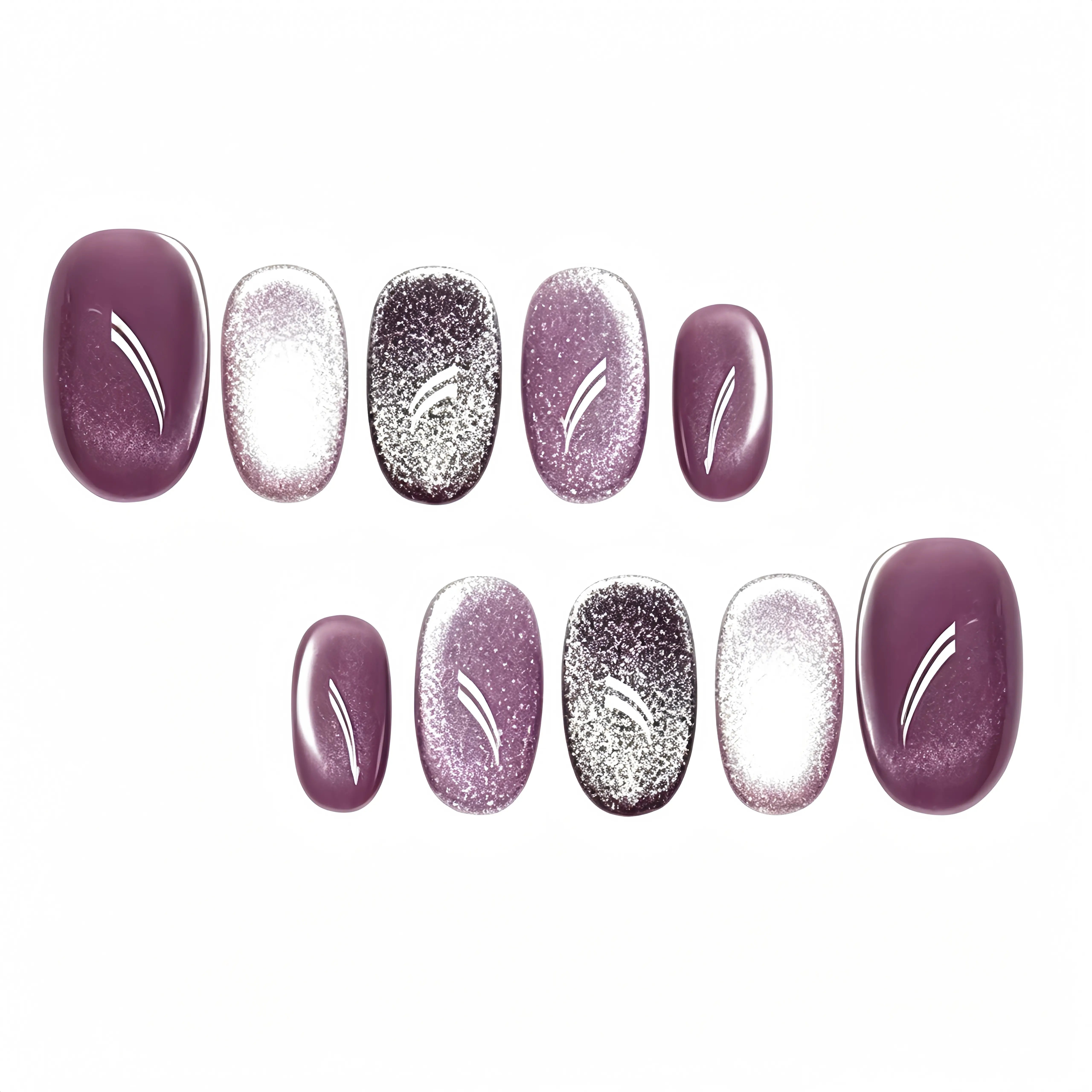 Kentrim Purple Silver Cat Eye Press On Nails - 10 Pieces (Single Size, Square/Round) Secondary image