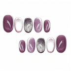 Kentrim Purple Silver Cat Eye Press On Nails - 10 Pieces (Single Size, Square/Round)