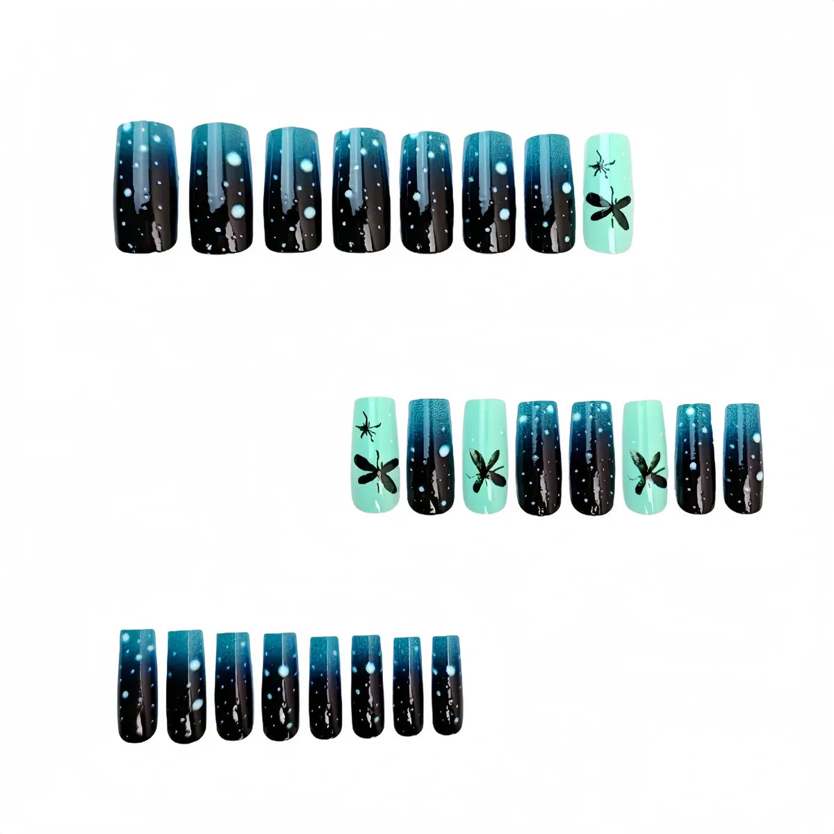 Kentrim Jelly Glue Blue Kentrim Dragonfly Night Sky Medium Square Press On Nails - 24 Pieces (12 Sizes) Main image