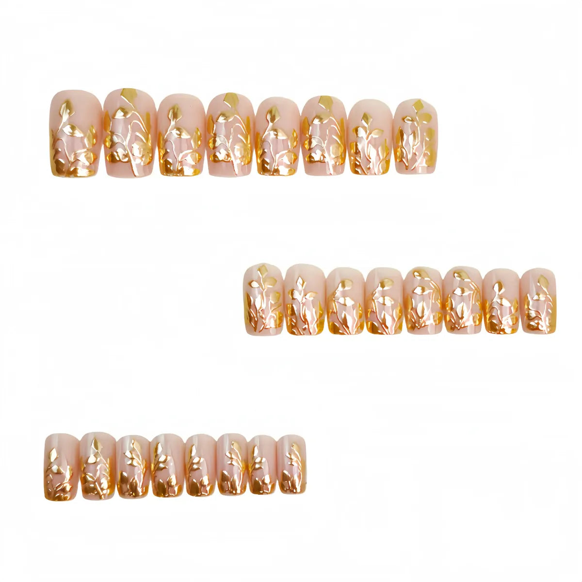 Kentrim Jelly Glue Gold Kentrim Nude Pink with Gold Leaf Medium Square Press On Nails - 24 Pieces (12 Sizes)