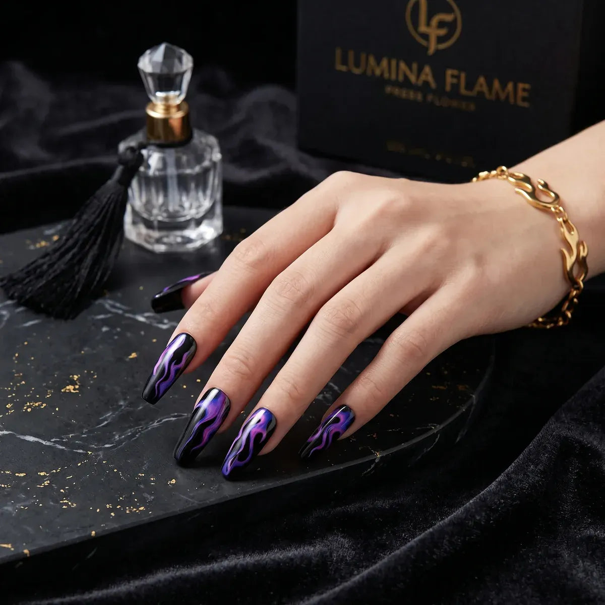 Kentrim Jelly Glue Purple Kentrim Purple Flame Coffin Press On Nails - 24 Pieces (12 Sizes)
