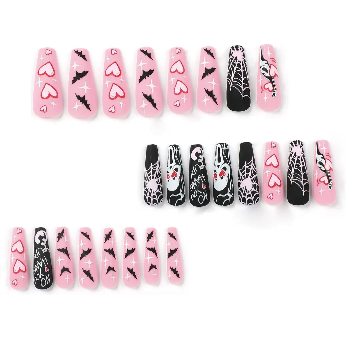 Kentrim Jelly Glue Pink Kentrim Pink Matte Ghost Face Long Coffin Halloween Press On Nails - 24 Pieces (12 Sizes) Main image