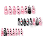Kentrim Jelly Glue Pink Kentrim Pink Matte Ghost Face Long Coffin Halloween Press On Nails - 24 Pieces (12 Sizes)