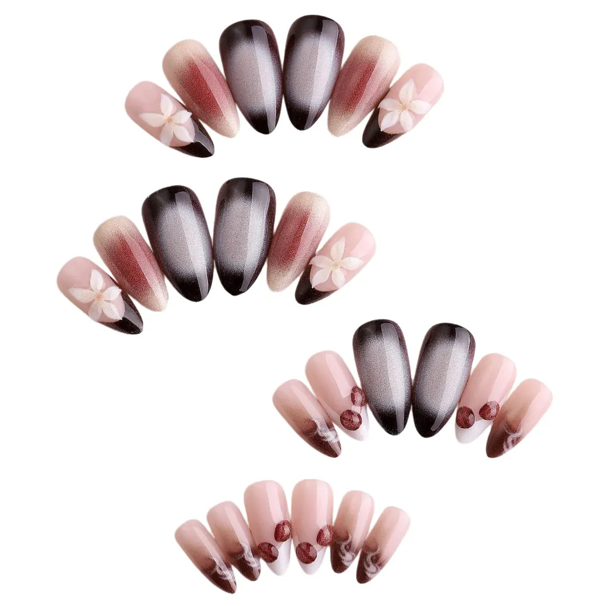 Kentrim Jelly Glue Brown Kentrim Coffee Themed Almond Press On Nails-24 Pieces (12 Sizes)