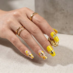 Kentrim Jelly Glue Yellow Kentrim Bee & Flower Medium Coffin Press On Nails - 24 Pieces (12 Sizes)