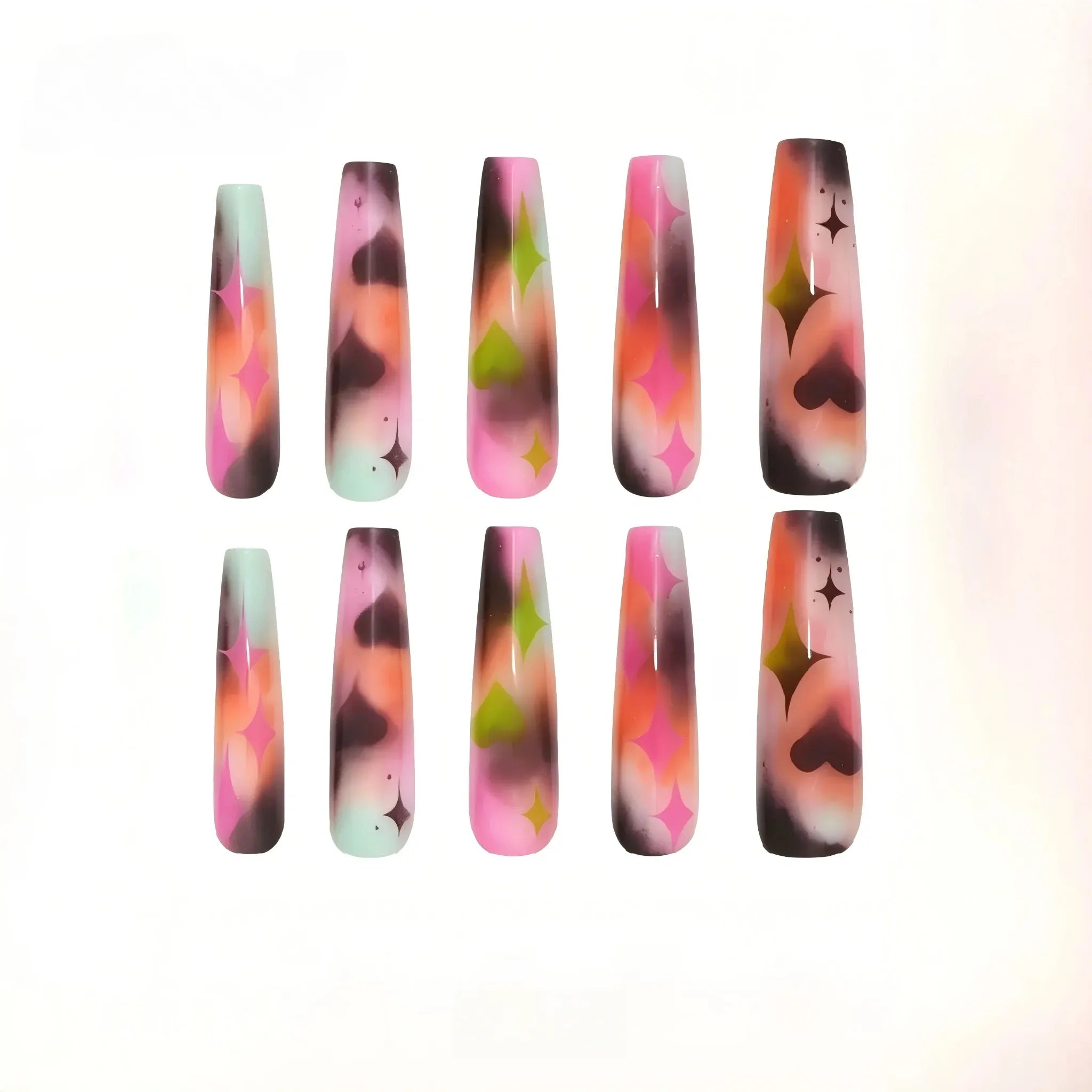 Abstract Press On Nails – Heart & Star Art Design 30 Pieces, 15 Sizes Secondary image