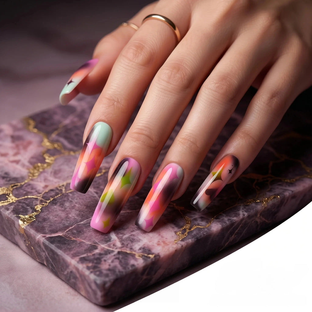 Kentrim Abstract Heart & Star Press On Nails- 30 Pieces, 15 Sizes