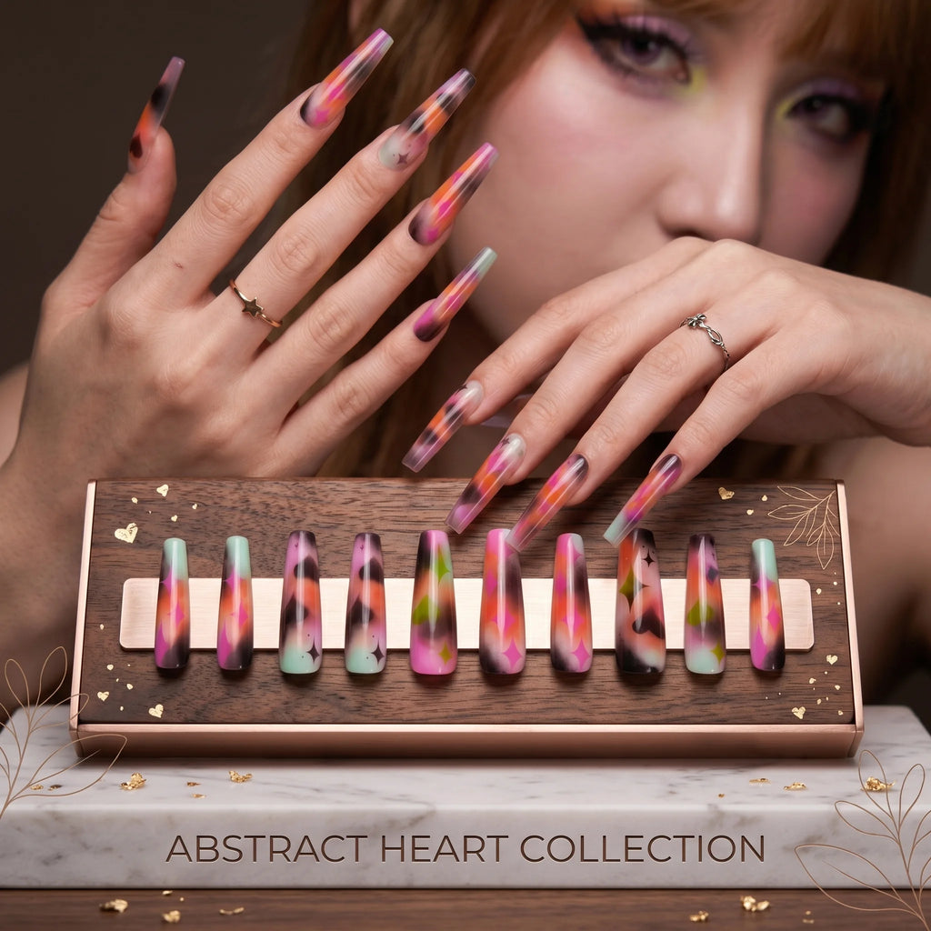 Kentrim Abstract Heart & Star Press On Nails- 30 Pieces, 15 Sizes