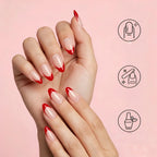 Kentrim Red French Tip Medium Almond Press On Nails - 24 Pieces, 12 Sizes
