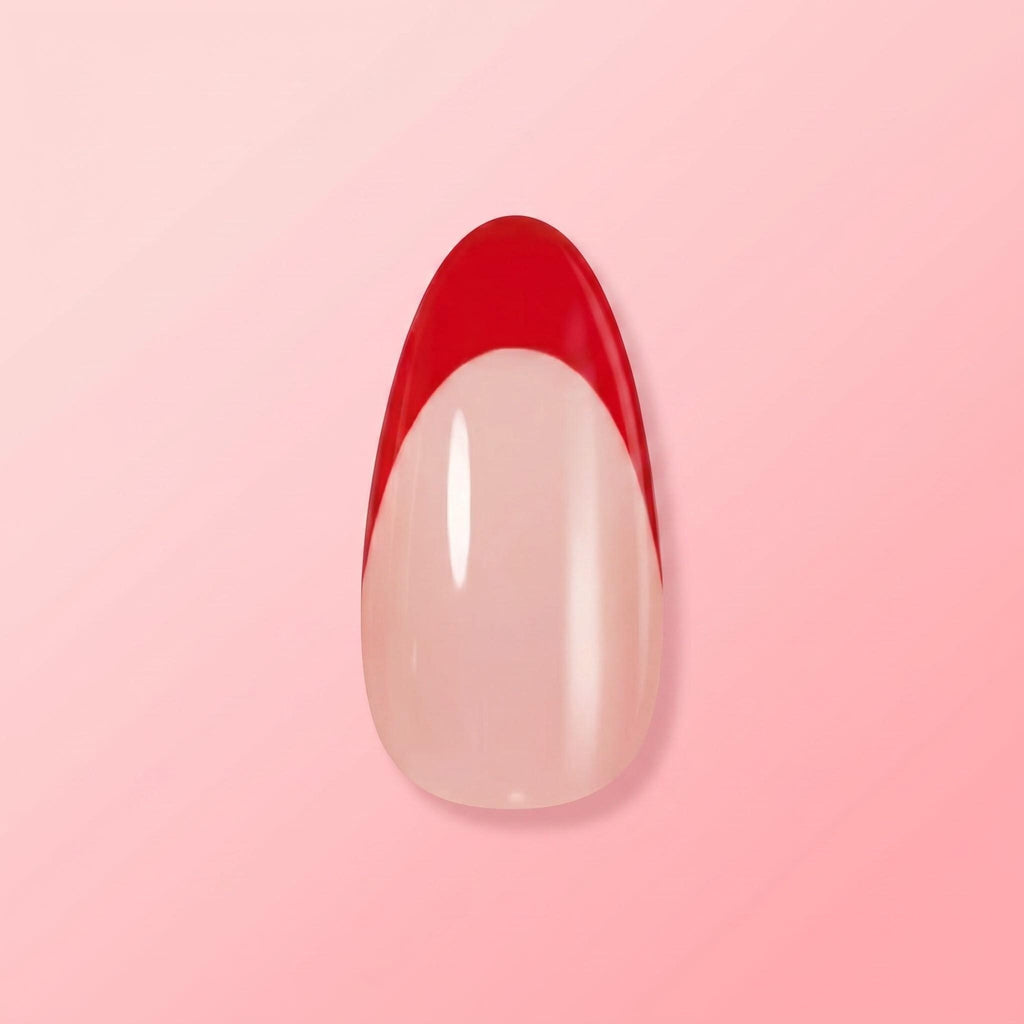 Kentrim Red French Tip Medium Almond Press On Nails - 24 Pieces, 12 Sizes