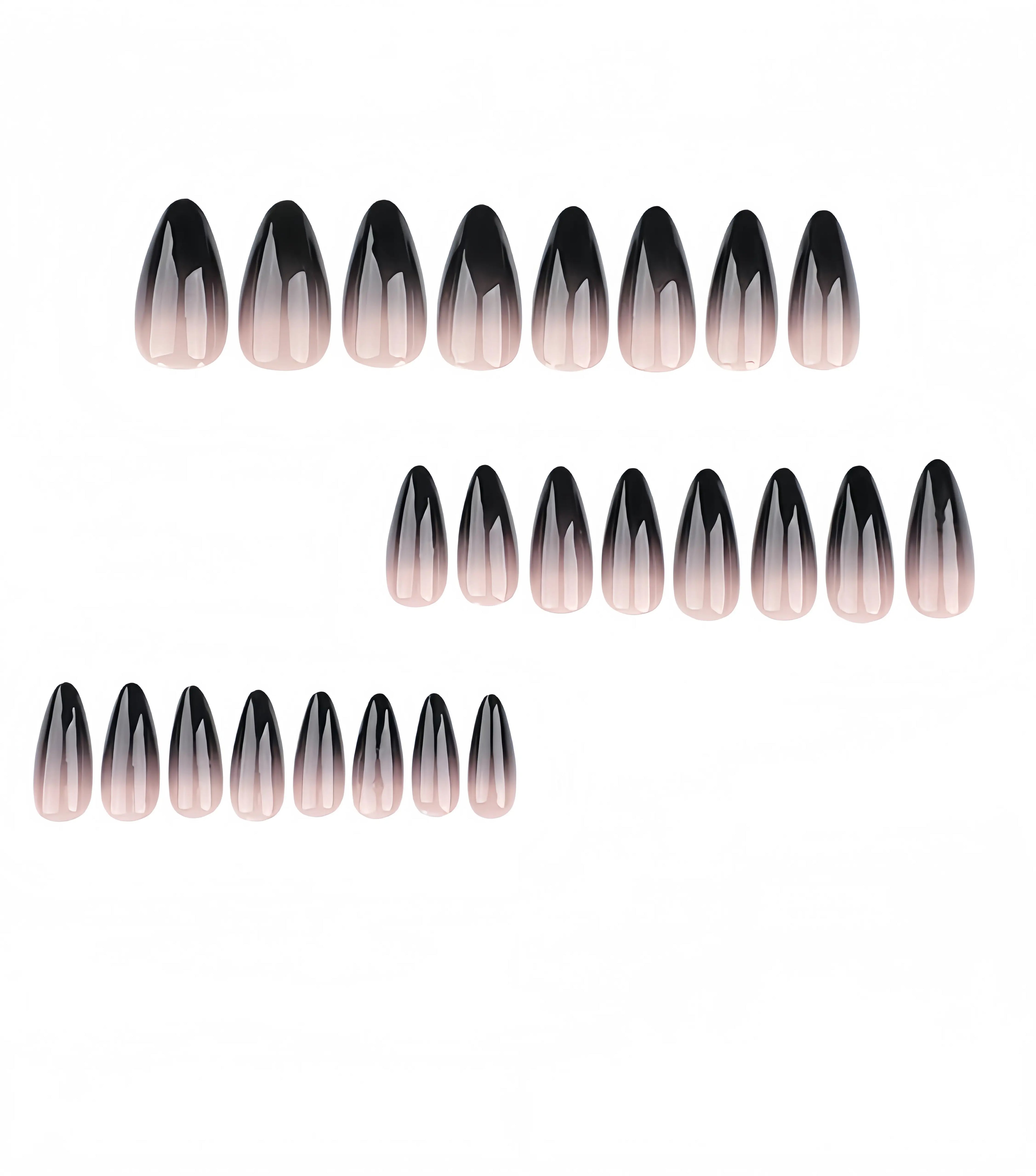 Kentrim Jelly Glue Black Kentrim Black Cat Eye Gradient Almond Press On Nails - 24 Pieces (12 Sizes)