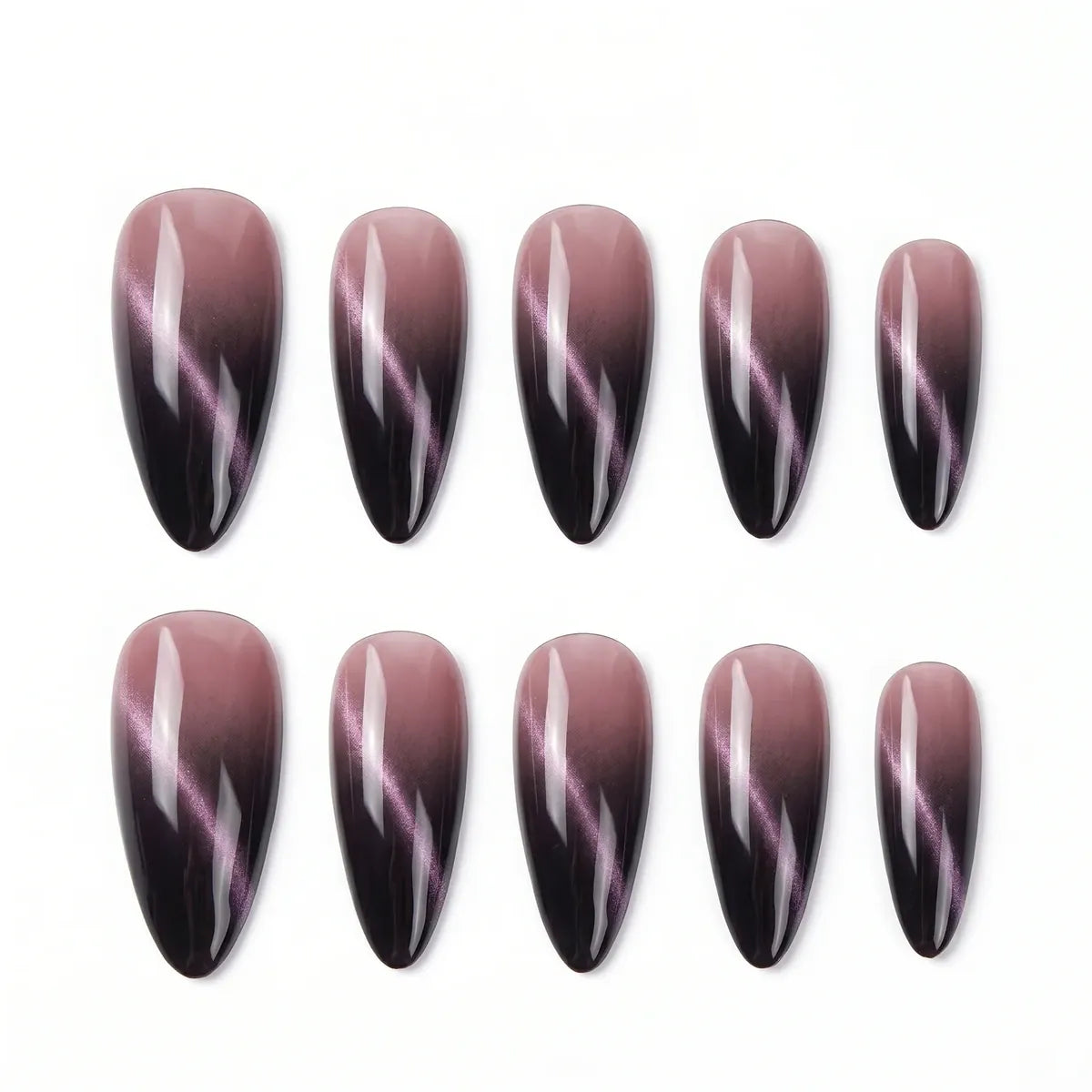 Kentrim Jelly Glue Black Kentrim Black Cat Eye Gradient Almond Press On Nails - 24 Pieces (12 Sizes) Main image