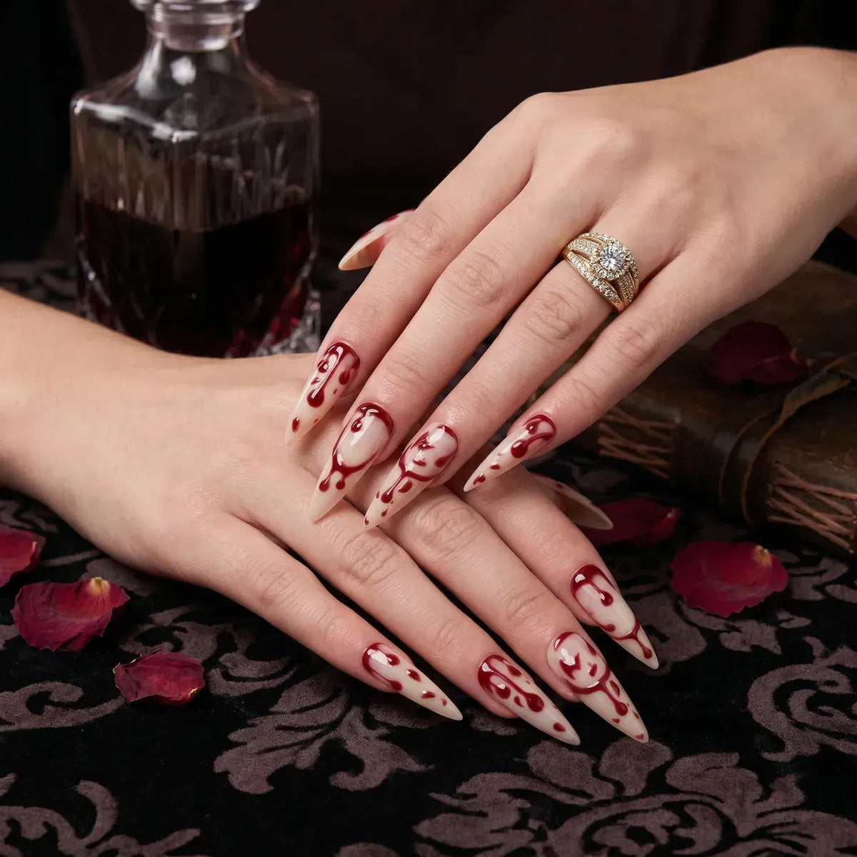 Kentrim Jelly Glue Red Kentrim Bloody Drip Halloween Stiletto Press On Nails - 24 Pieces (12 Sizes)
