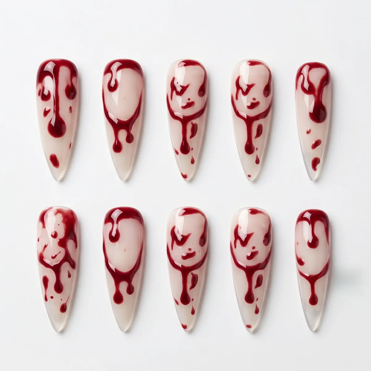 Kentrim Jelly Glue Red Kentrim Bloody Drip Halloween Stiletto Press On Nails - 24 Pieces (12 Sizes)