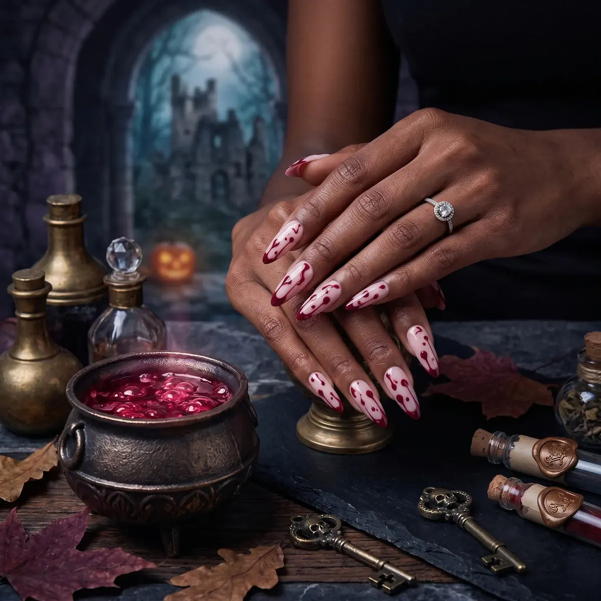 Kentrim Bloody Drip Halloween Stiletto Press On Nails - 24 Pieces (12 Sizes) Secondary image