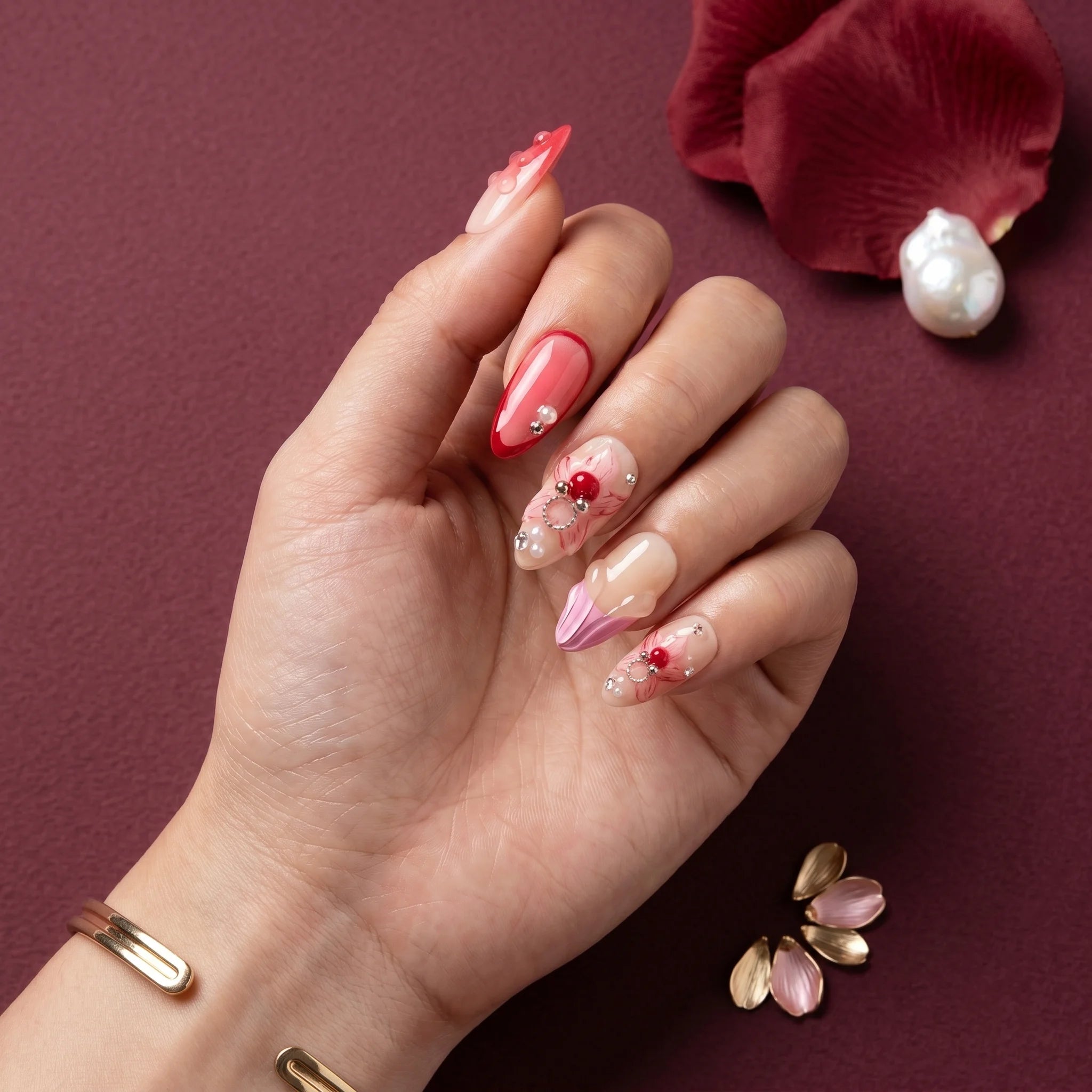 Kentrim Blossom Medium Almond Press On Nails - 10 Pieces (Single Size)