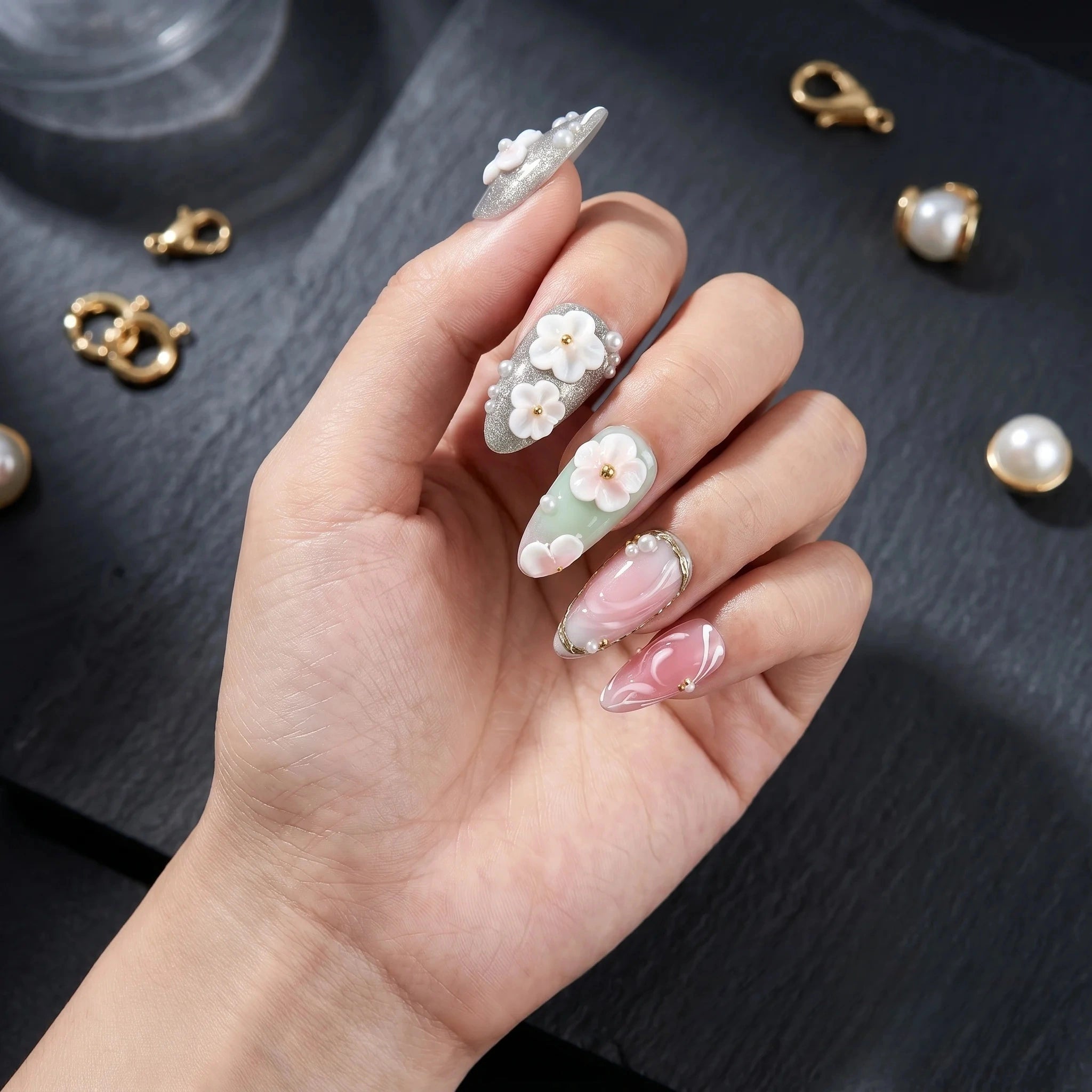 Kentrim Blossom Garden Press On Nails- 10 Pieces (Single Size)