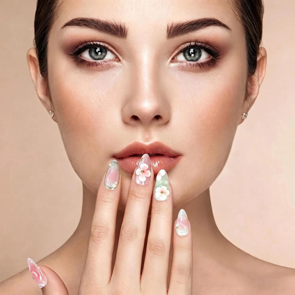Kentrim Blossom Garden Press On Nails- 10 Pieces (Single Size)