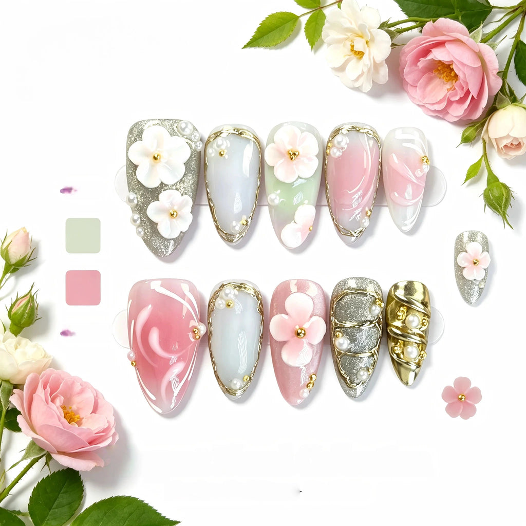 Kentrim Blossom Garden Press On Nails- 10 Pieces (Single Size)
