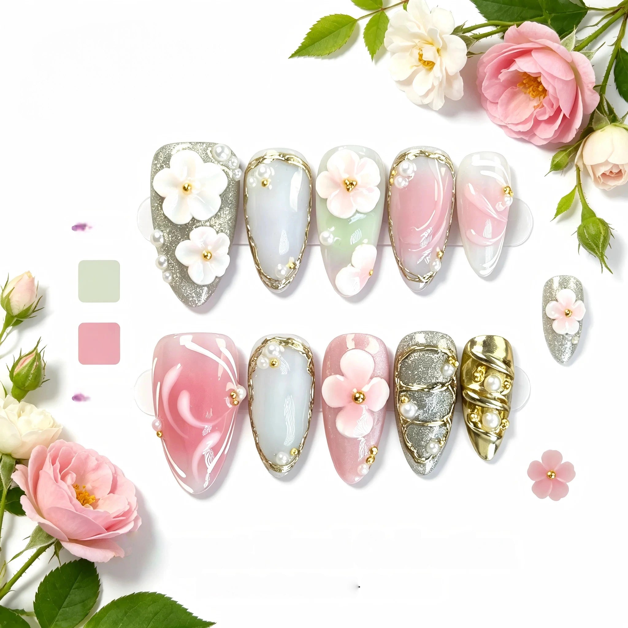 Kentrim Blossom Garden Press On Nails- 10 Pieces (Single Size)