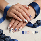 Kentrim Blueberry Ribbon Short Almond Press On Nails- 10 Pieces (Single Size)