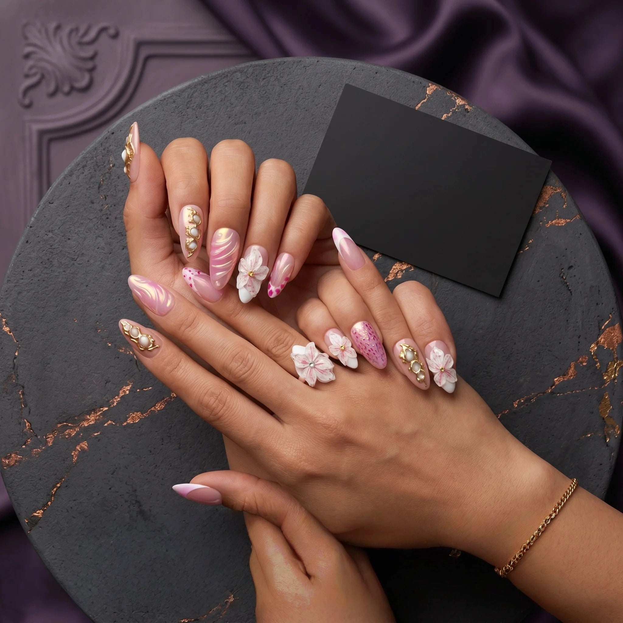 Kentrim Blush Floral Press On Nails - 10 Pieces (Single Size)