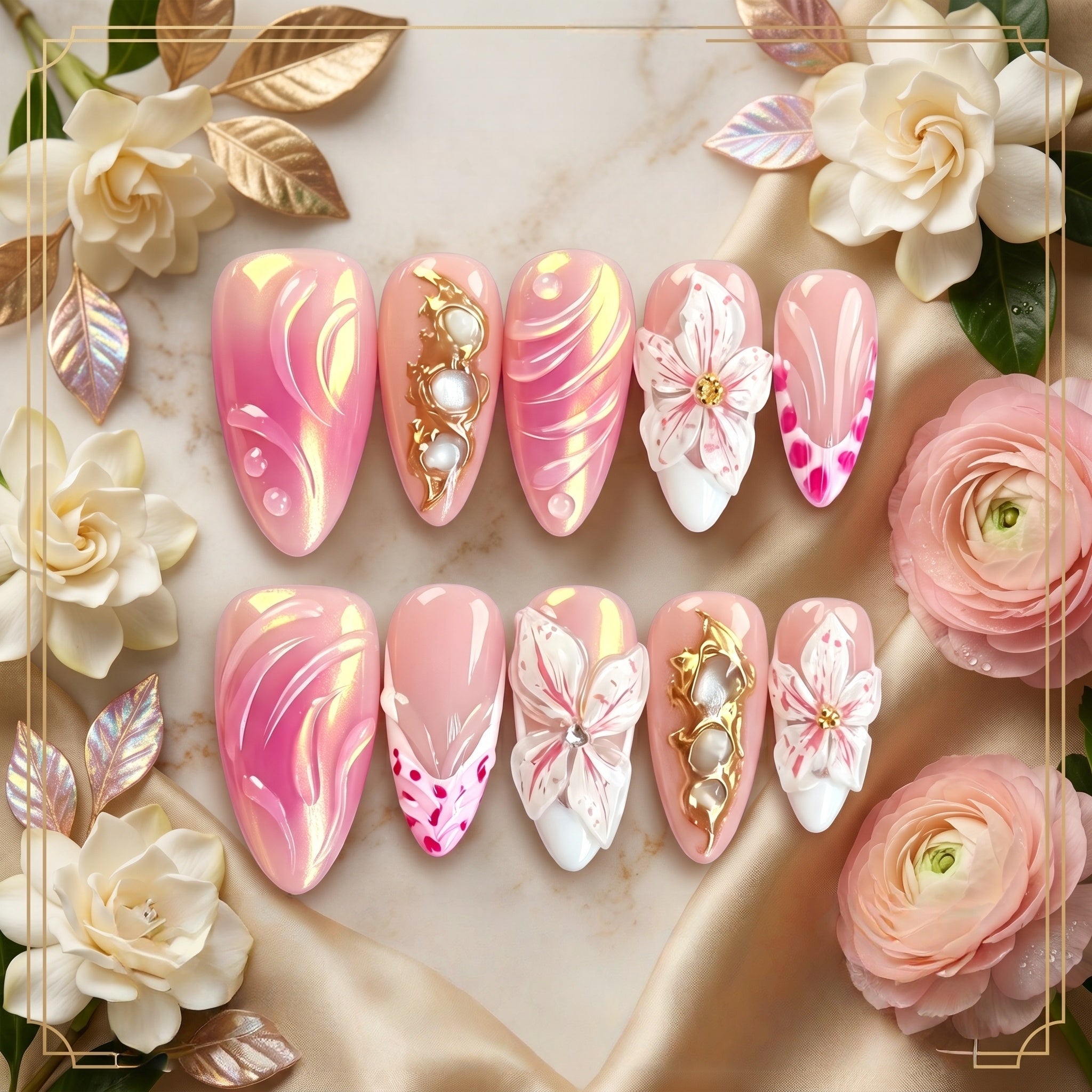 Kentrim Blush Floral Press On Nails - 10 Pieces (Single Size)
