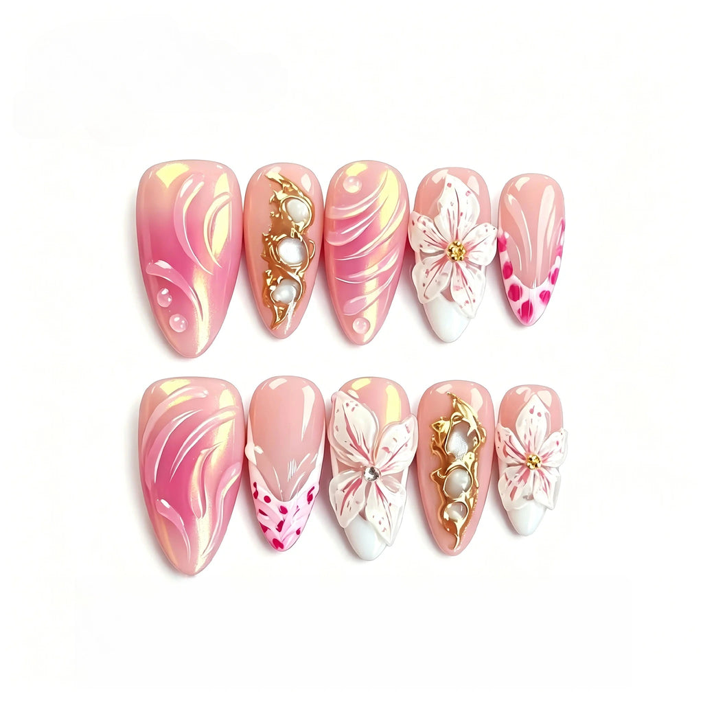 Kentrim Blush Floral Press On Nails - 10 Pieces (Single Size)