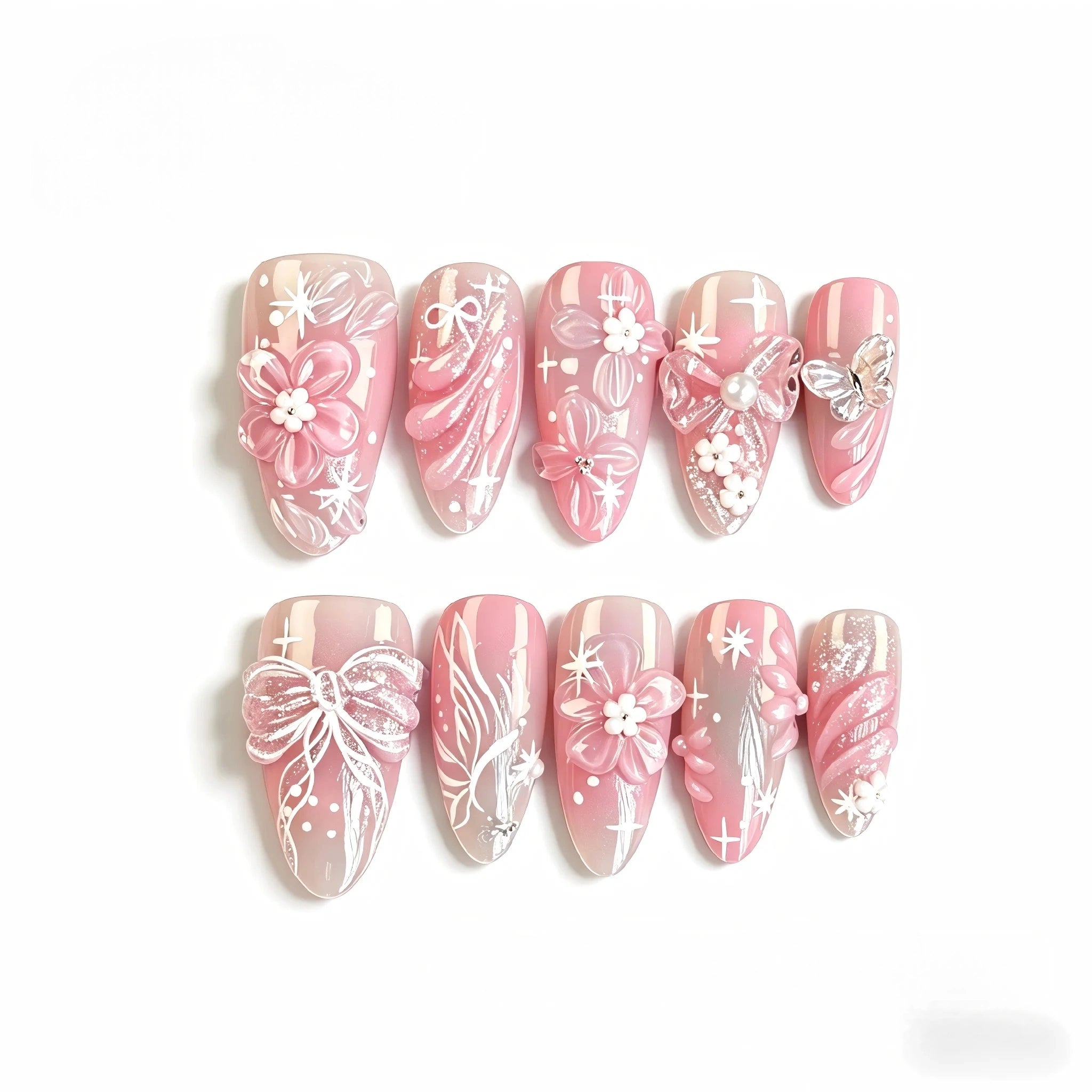 Kentrim Blush Pink Floral Press On Nails- 10 Pieces (Single Size)