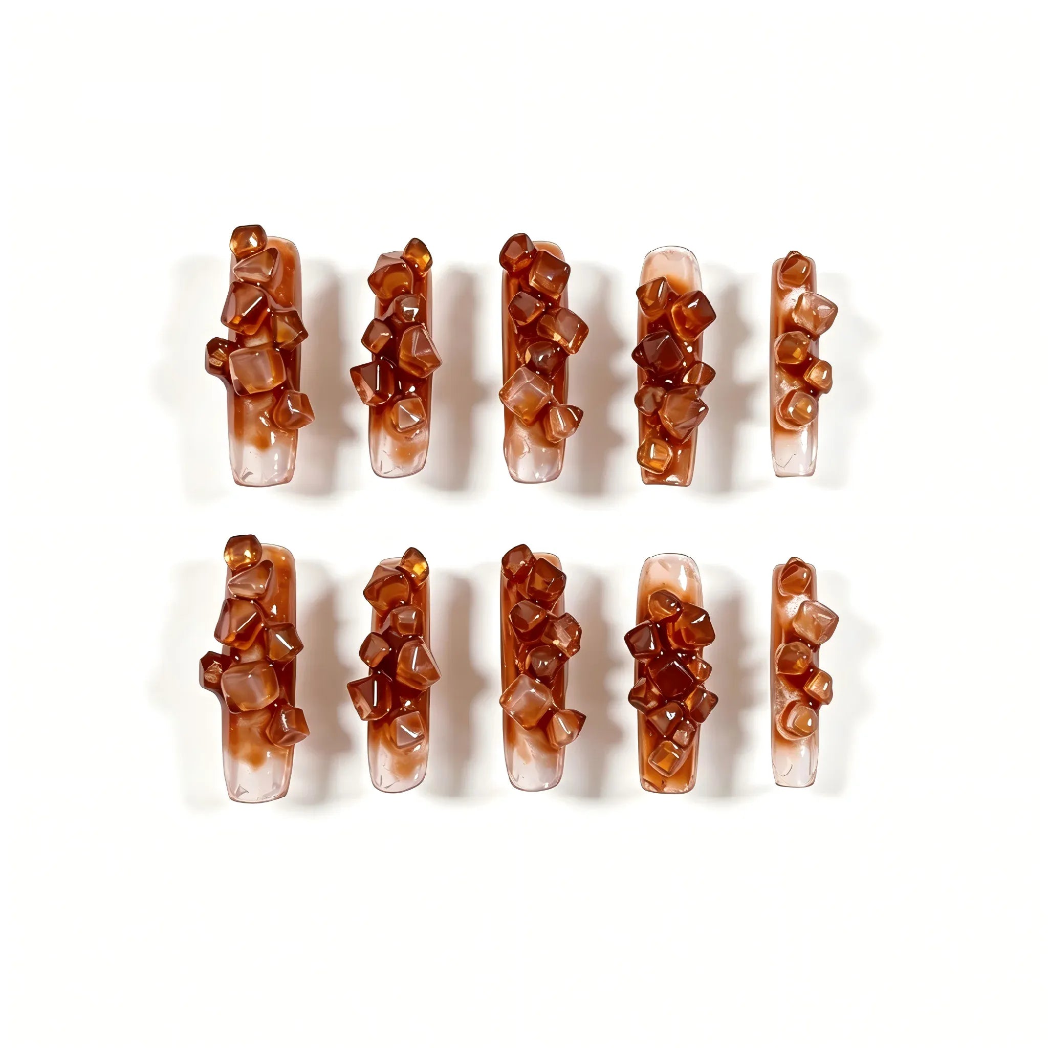 Crystal Press On Nails – Brown Amber Square Design 10 Pieces (Single Size) Secondary image