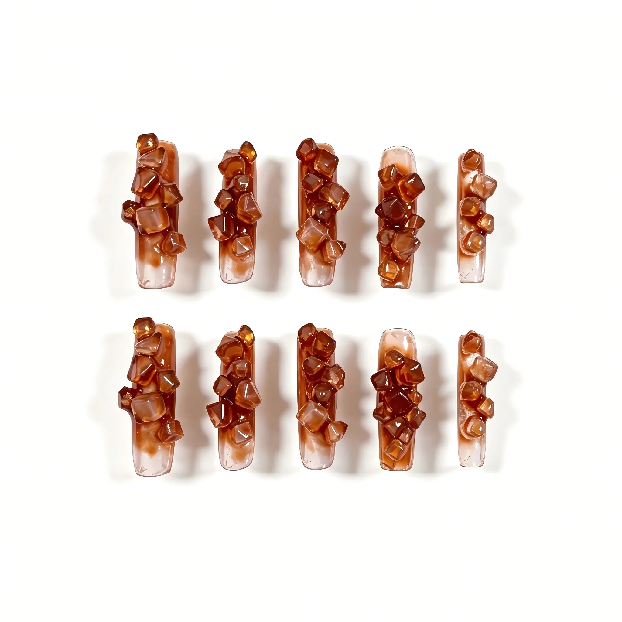 Kentrim Brown Crystal Elegance Long Square Press On Nails- 10 Pieces (Single Size)