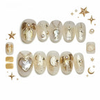Kentrim 3D Celestial Gold Moon & Star Press On Nails- 10 Pieces (Single Size)